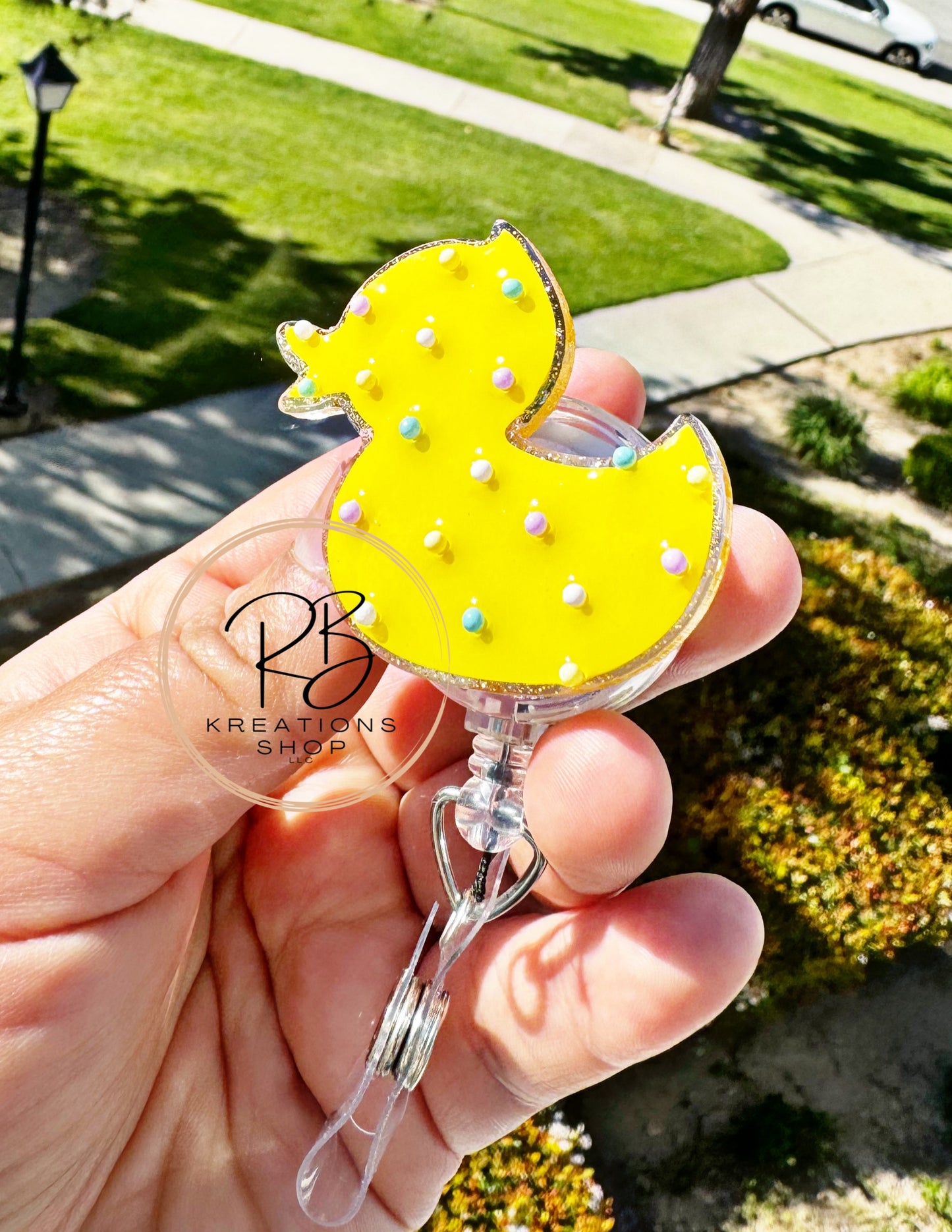 Spring Ducky cookie badge reel | Sprinkle cookie | Spring Badge holder | Retractable | Interchangeable |