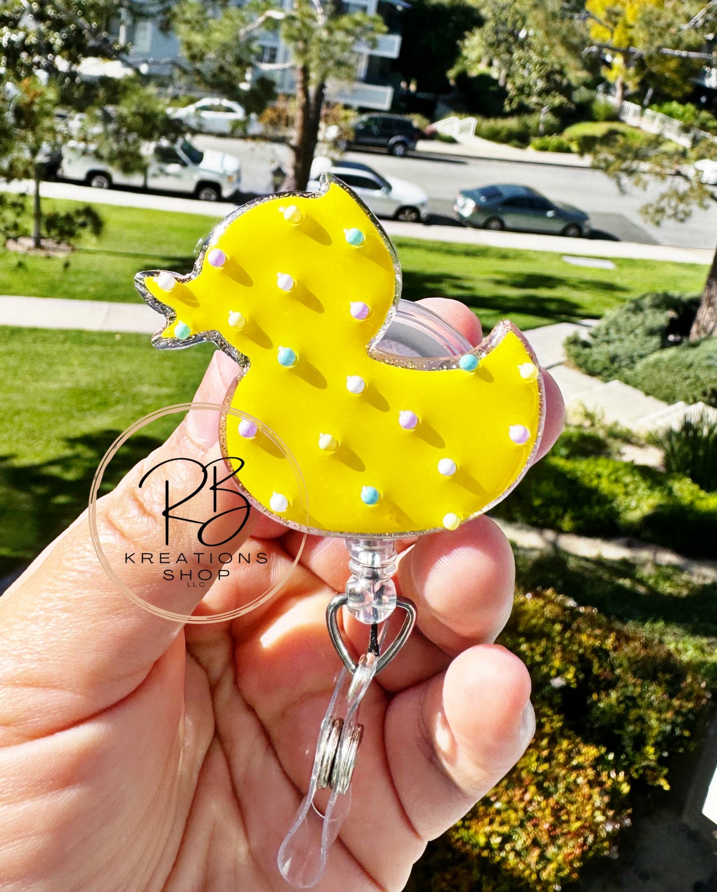 Spring Ducky cookie badge reel | Sprinkle cookie | Spring Badge holder | Retractable | Interchangeable |