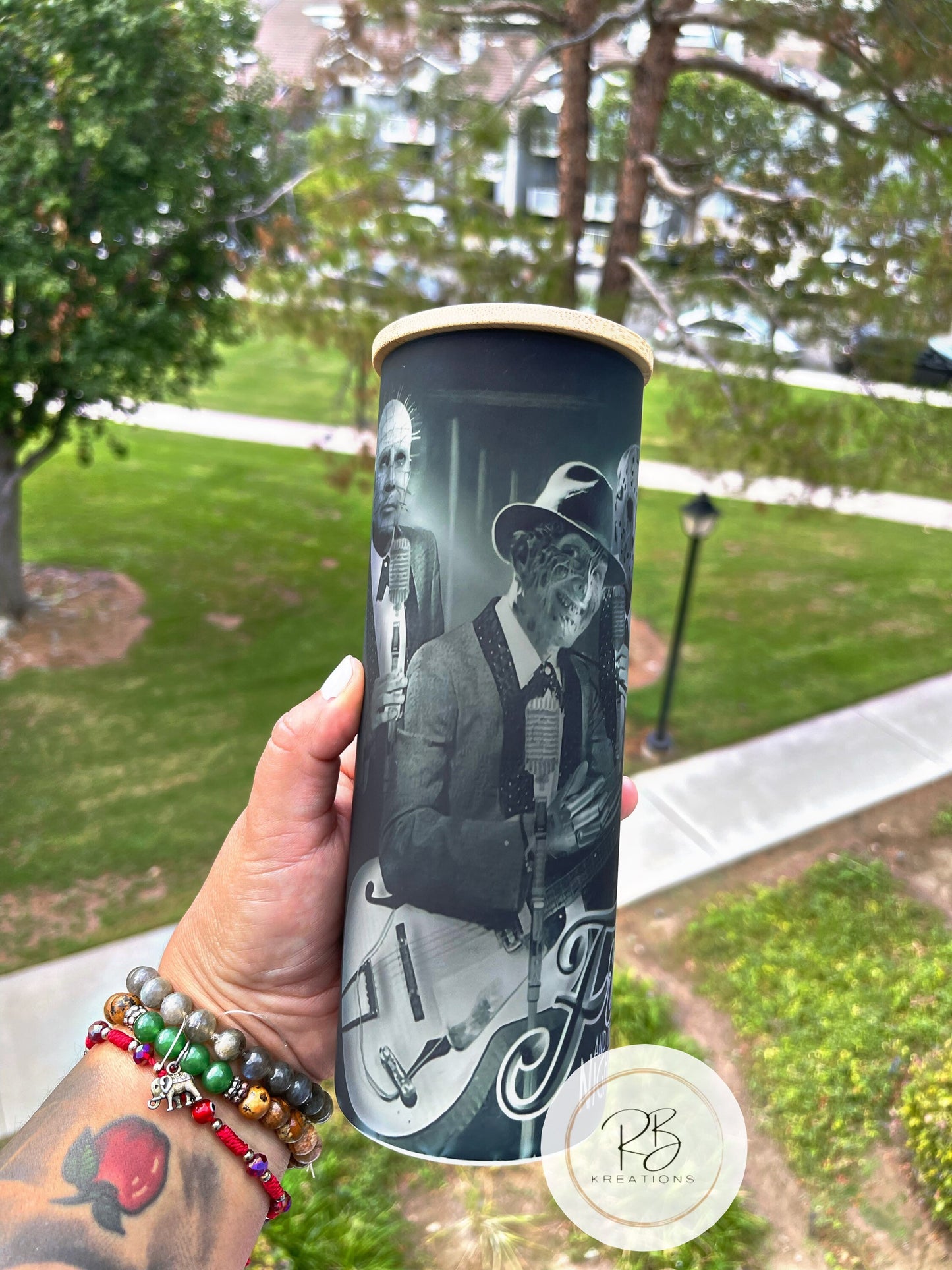 Freddy and the Nightmares Frosted Tumbler | Horror tumbler | Halloween tumbler | 25oz Skinny Frosted glass | Glass Tumbler | Sweat Dreams