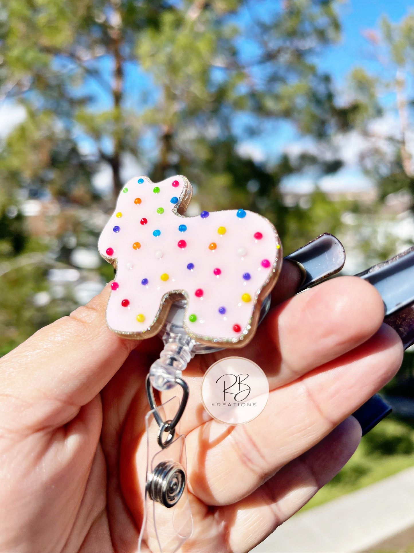 Animal Cookie Badge Reel |Pink Animal Cookie | Cookie Badge Reel | Cute Badge Holder | Nurses | Retractable | Name tag | Interchangeable