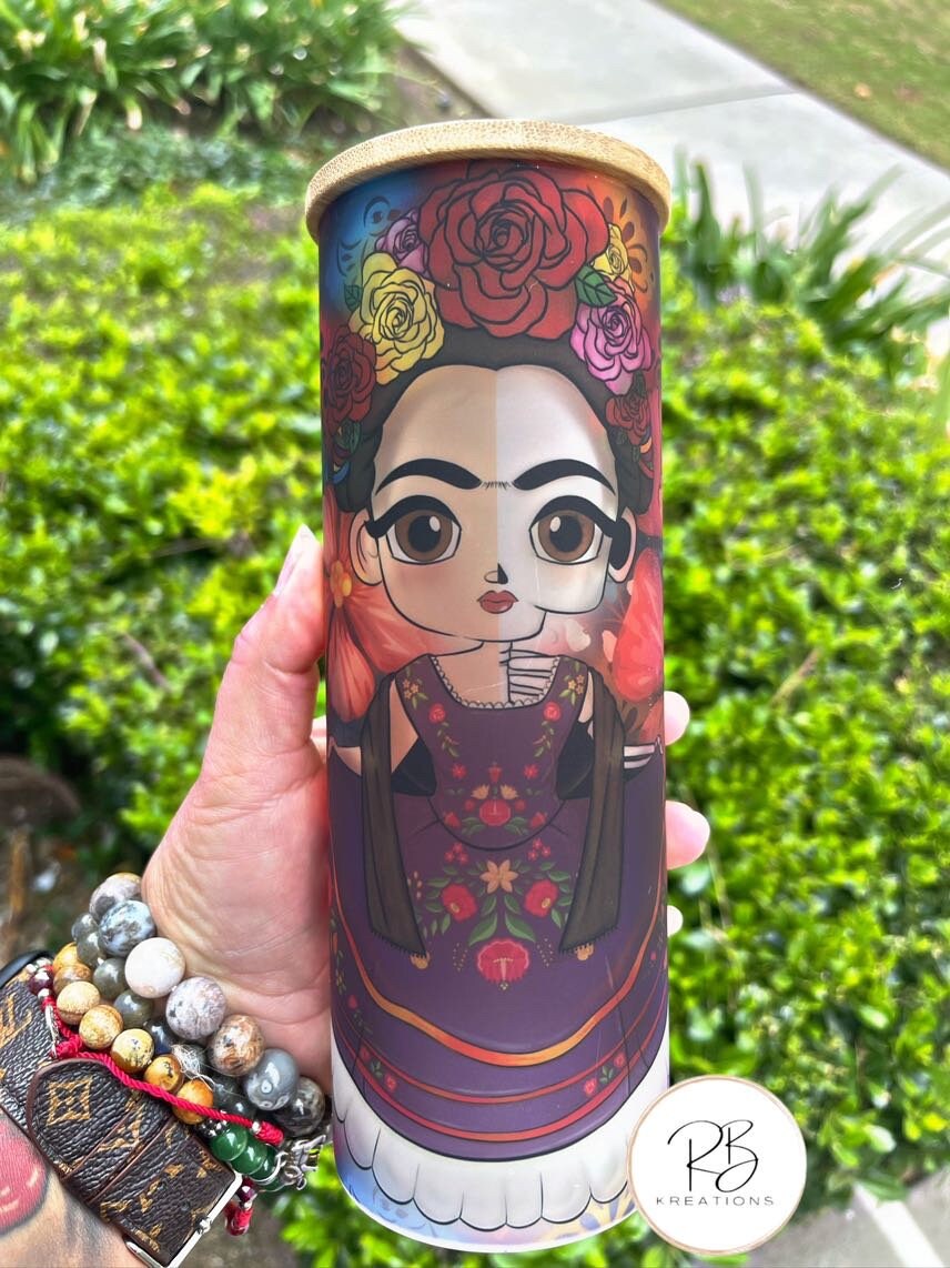 Dia de Los Muertos Frosted Tumbler | Cafecito Tumbler | Glass tumbler | Mom Tumbler | 25oz Skinny Frosted glass | Iced Coffee Tumbler |