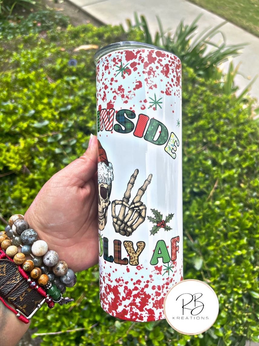 Dead Inside But Jolly AF Tumbler | Cold and hot tumbler  | Christmas tumbler | Mom tumbler | 20oz Skinny Stainless steel tumbler