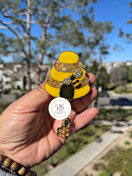 Cute Beehive w/ 3D bee badge reel | Nurse Badge Holder | Teacher ID Card Holder | Interchangeable