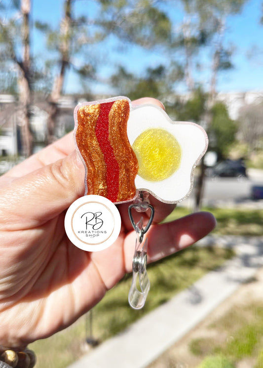 Bacon and eggs Badge Reel | food Badge Holder | Bacon & egg Lovers | Breakfast badge reel | Nurse | Retractable | Interchangeable