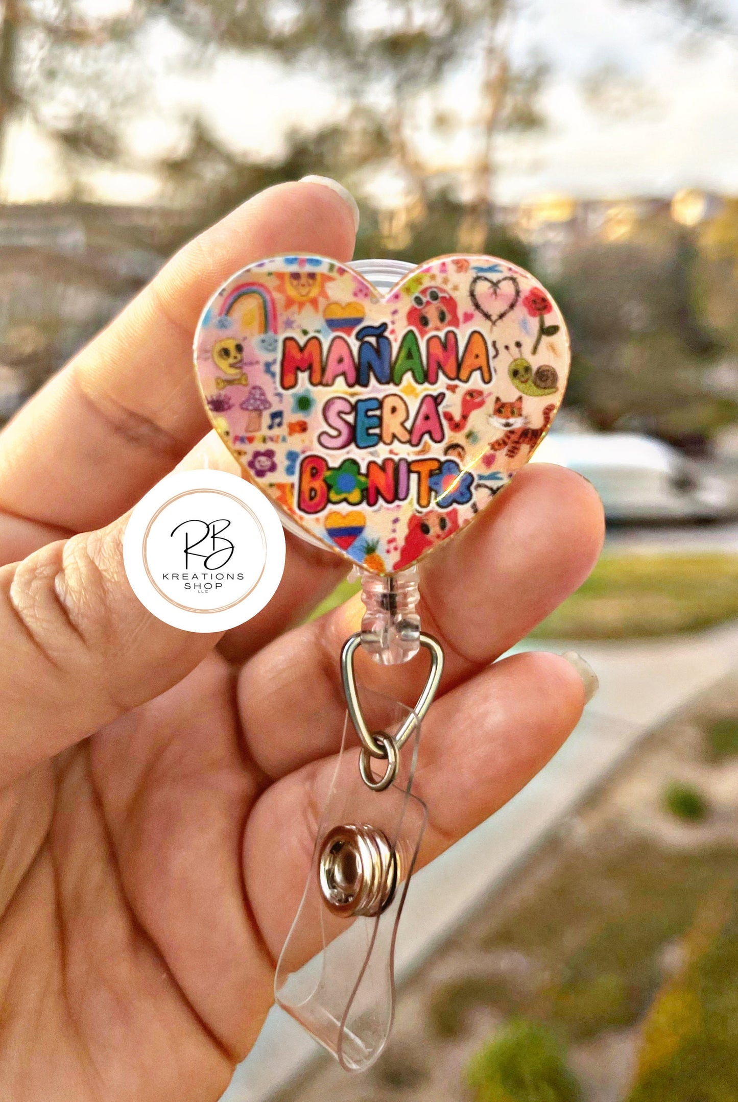 1.5” Mañana será Bonito Badge Reel |Manana será Bonito Heart Badge Reel | Cute Badge Holder | Retractable | Name tag | Interchangeable