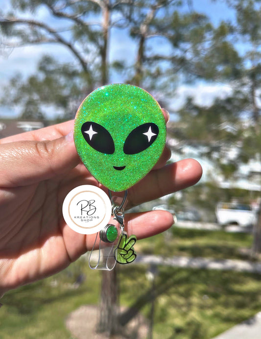 Alien Badge Reel | Retractable Badge Holder | Green alien Badge Holder | Nurse Badge Reel | Name tag holder | Badge Clip | Interchangeable