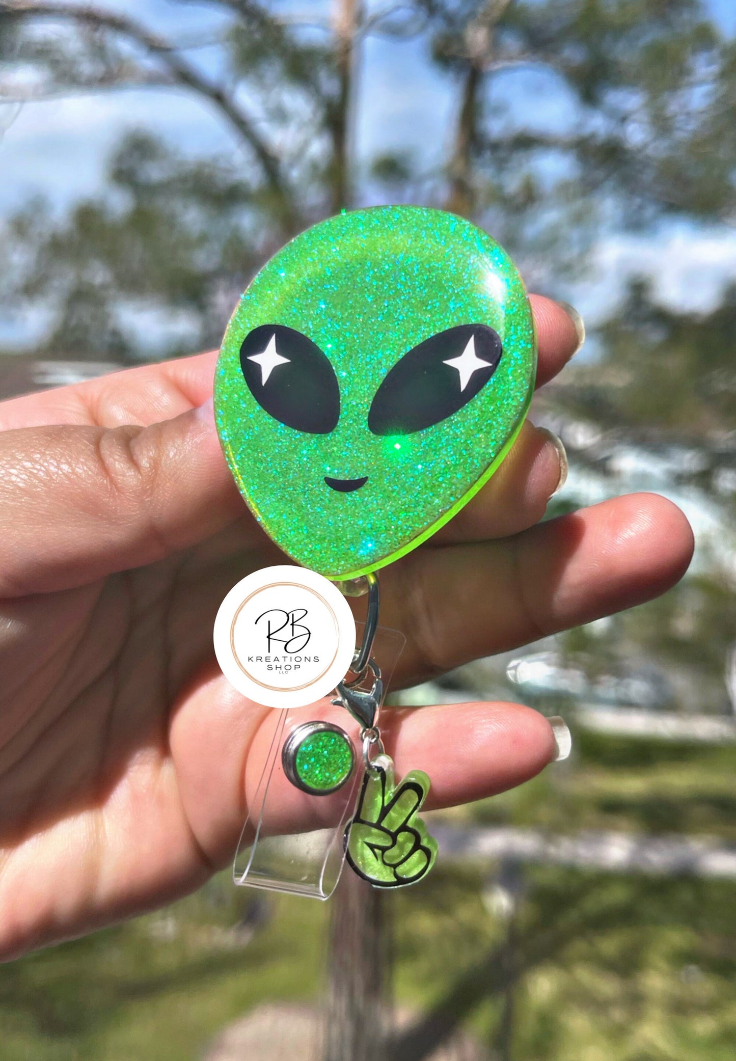 Alien Badge Reel | Retractable Badge Holder | Green alien Badge Holder | Nurse Badge Reel | Name tag holder | Badge Clip | Interchangeable