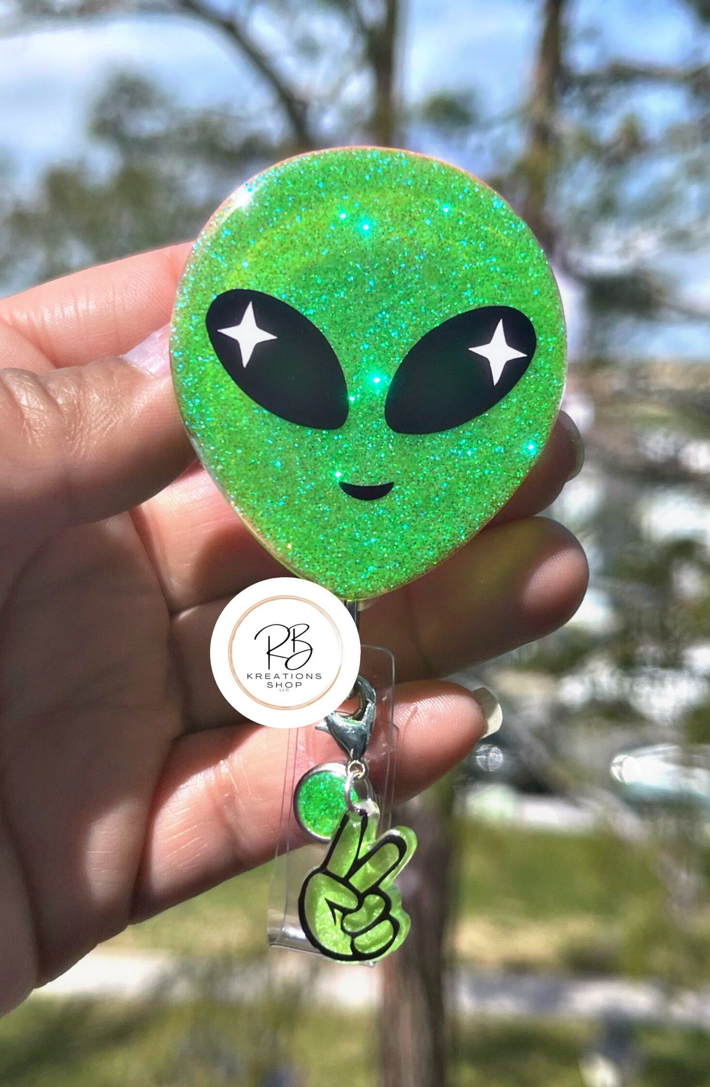 Alien Badge Reel | Retractable Badge Holder | Green alien Badge Holder | Nurse Badge Reel | Name tag holder | Badge Clip | Interchangeable