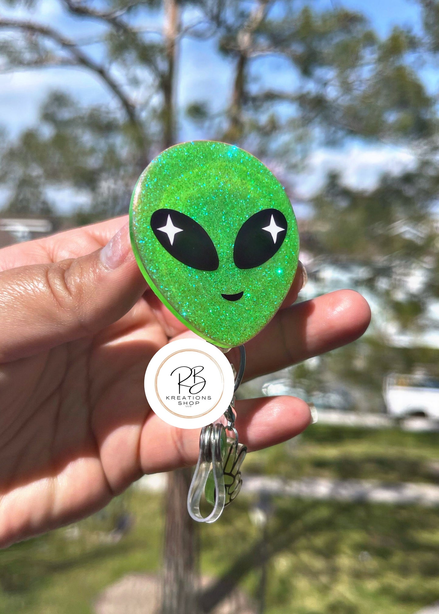 Alien Badge Reel | Retractable Badge Holder | Green alien Badge Holder | Nurse Badge Reel | Name tag holder | Badge Clip | Interchangeable