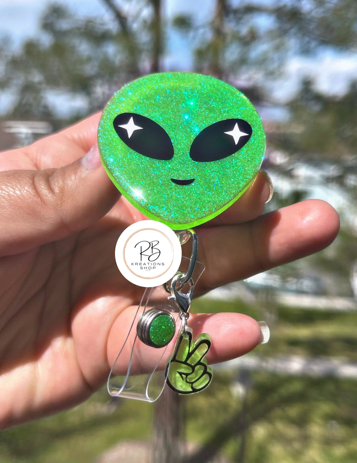 Alien Badge Reel | Retractable Badge Holder | Green alien Badge Holder | Nurse Badge Reel | Name tag holder | Badge Clip | Interchangeable