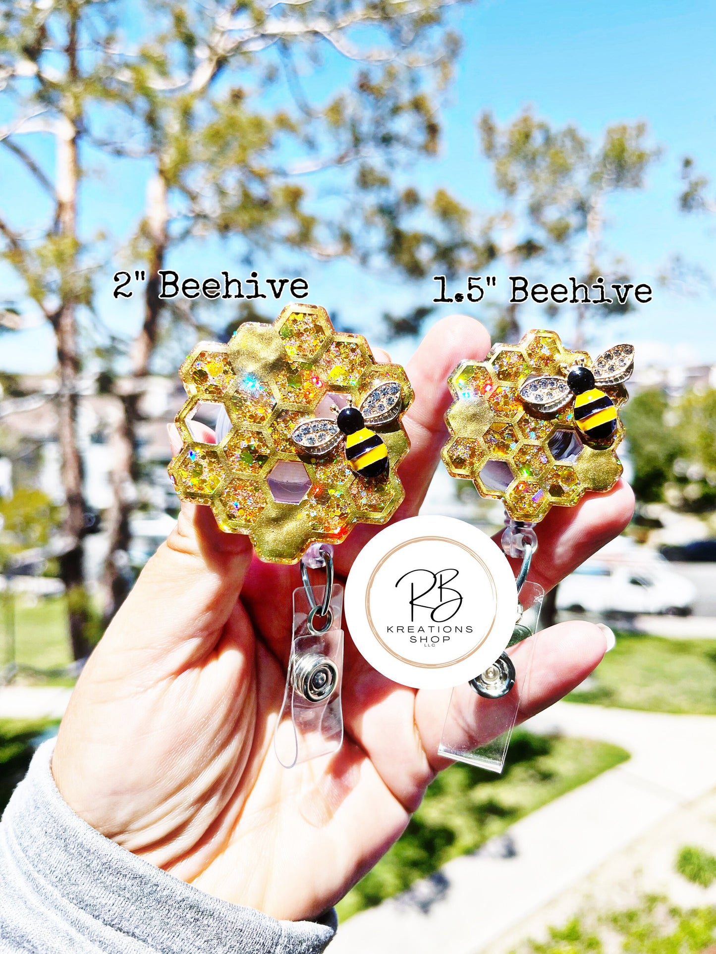 2” Honeycomb w/ 3D bee badge reel | Nurse Badge Holder | Teacher ID Card Holder | Interchangeable