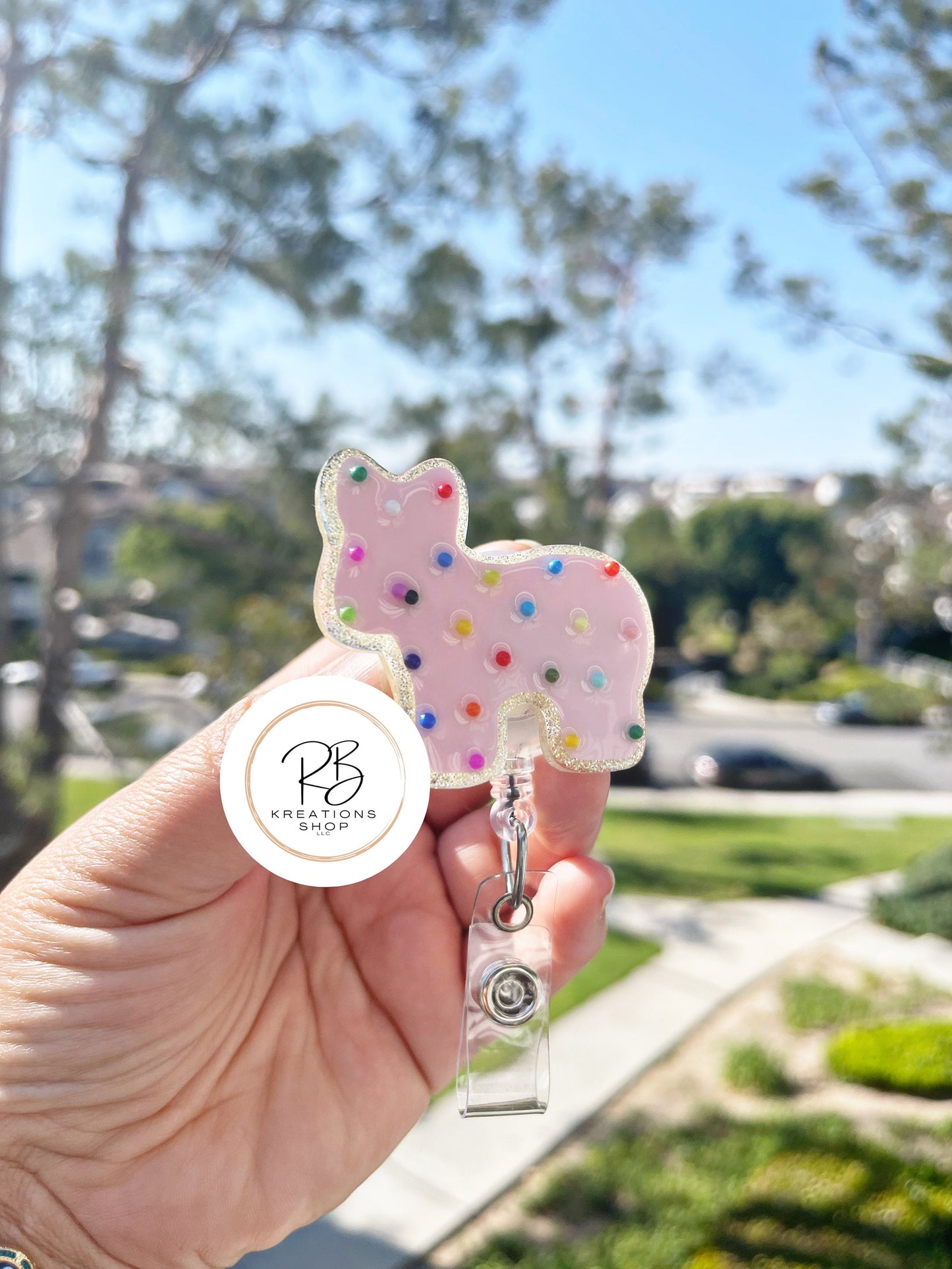 Animal Cookie Badge Reel |Pink Animal Cookie | Cookie Badge Reel | Cute Badge Holder | Nurses | Retractable | Name tag | Interchangeable