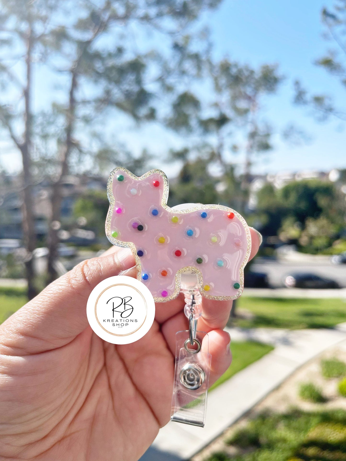 Animal Cookie Badge Reel |Pink Animal Cookie | Cookie Badge Reel | Cute Badge Holder | Nurses | Retractable | Name tag | Interchangeable