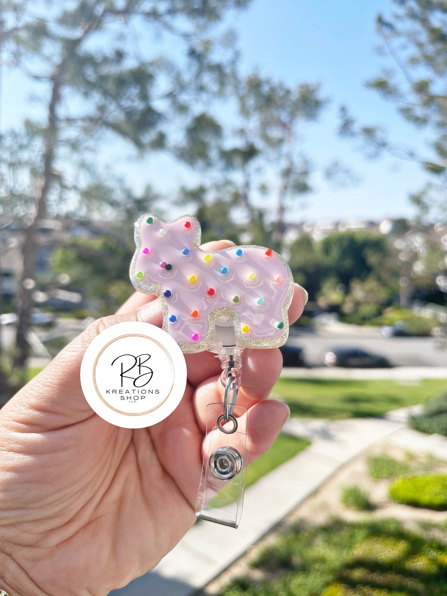 Animal Cookie Badge Reel |Pink Animal Cookie | Cookie Badge Reel | Cute Badge Holder | Nurses | Retractable | Name tag | Interchangeable