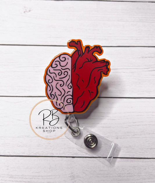 Brain/Heart Badge reel | Heart Brain | Medical Badge Reel | Neurology | Cardiology | Nurses | Retractable | Interchangeable | No glitter