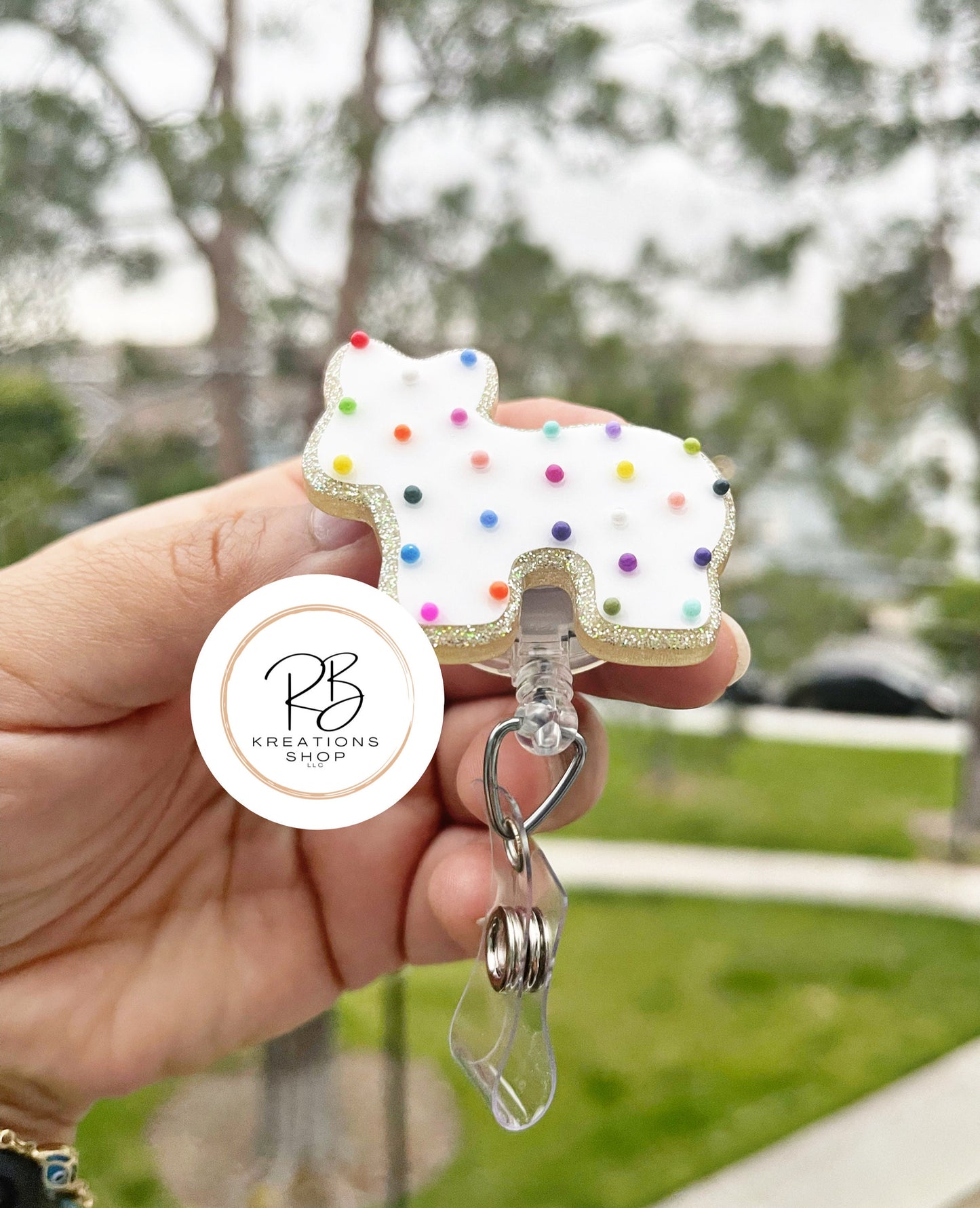 Animal Cookie Badge Reel | White Animal Cookie | Cookie Badge Reel | Cute Badge Holder | Nurses | Retractable | Name tag | Interchangeable